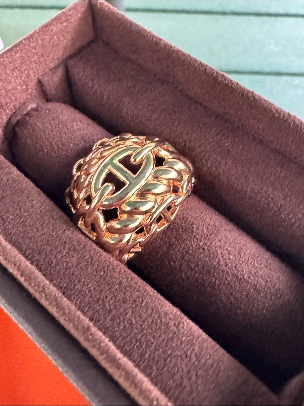 Hermes 18k Gold Chain D’ancre Chain-Link 'H' Ring